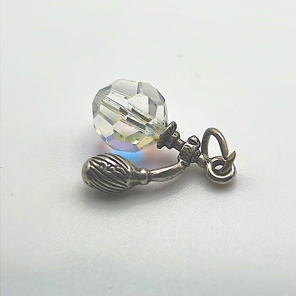 925 Sterling Silver and Faceted Crystal Perfume Bottle Charm or Pendant - Picture 2 of 4